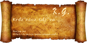 Kránicz Géza névjegykártya