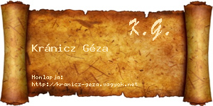 Kránicz Géza névjegykártya